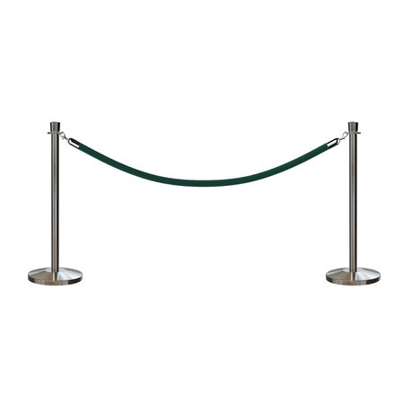 MONTOUR LINE Stanchion Post and Rope Kit Sat.Steel, 2 Crown Top 1 Green Rope C-Kit-2-SS-CN-1-PVR-GN-PS
